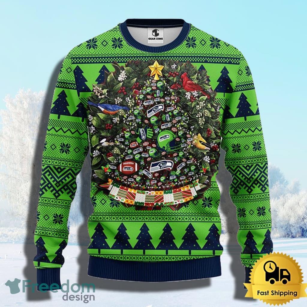 NFL Seattle Seahawks Ugly Christmas Sweater Ball Pine Tree Christmas Unisex Sweater Gift image NFL Seattle Seahawks Ugly Christmas Sweater Ball Pine Tree Christmas Unisex Sweater Gift Product Photo 1
