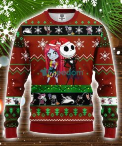 Nightmare Before Christmas Ugly Sweater Red Brown 2 Amazing Gift Family Christmas Gift Product Photo 1