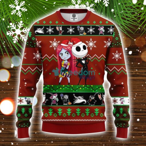 Nightmare Before Christmas Ugly Sweater Red Brown 2 Amazing Gift Family Christmas Gift Product Photo 1