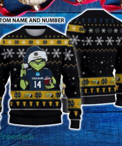 Notre Dame Fighting Irish 3D Ugly Christmas Sweater Grinch Funny Custom Number And Name