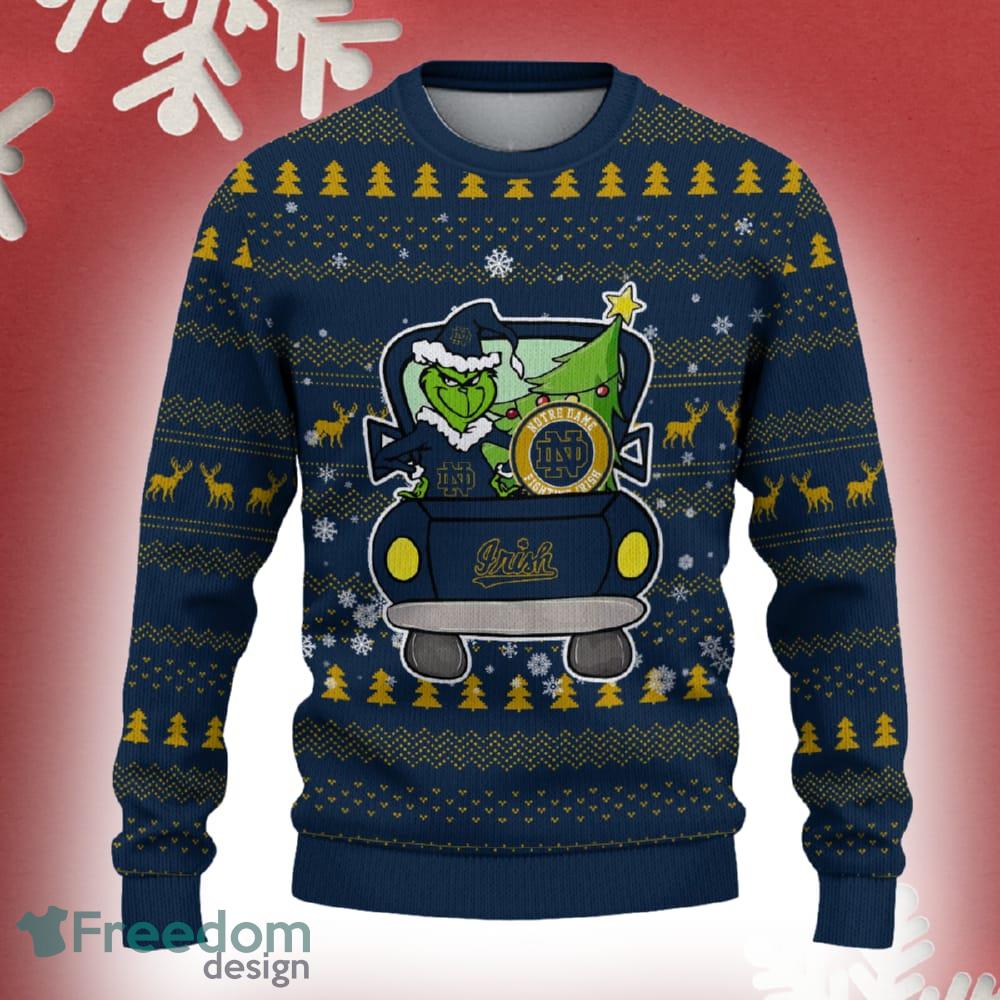 Notre Dame Fighting Irish Grinch Driving Funny 3D Ugly Christmas Sweater For Men Women image Notre Dame Fighting Irish Grinch Driving Funny 3D Ugly Christmas Sweater For Men Women - Notre Dame Fighting Irish Christmas Sweater Grinch Driving Photo 2