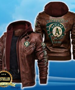 Oakland Athletics Leather Jacket Black And Brown Color For Men And Women Gift Fans All OVer Print Gift Fans - Oakland Athletics Leather Jacket_2