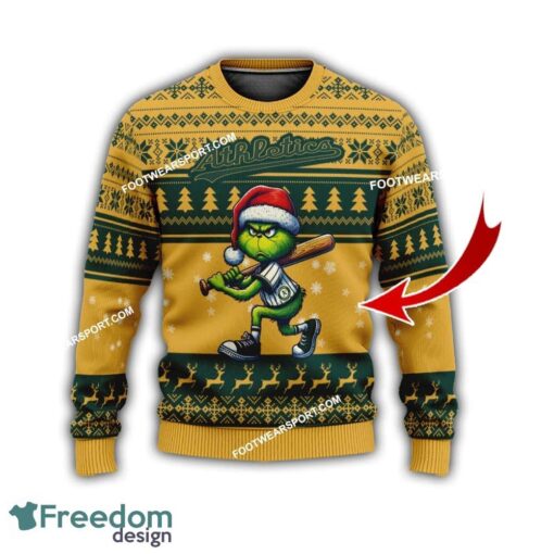 Oakland Athletics Player Grinch Knitted Christmas Sweater AOP Gift Holidays - Oakland AthleticsMulti Grinch Ugly Christmas Sweater Gift Adult Photo 1