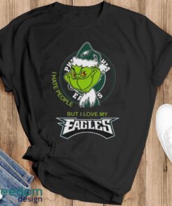 Official santa Grinch I Hate People But I Love My Philadelphia Eagles Shirt - Black T-Shirt