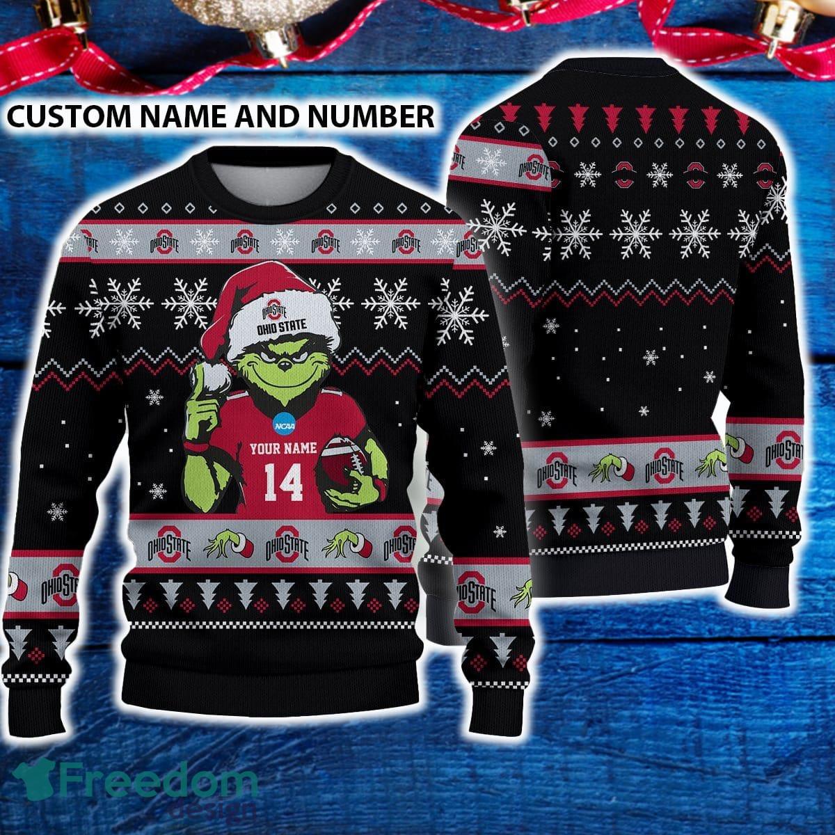 Ohio State Buckeyes 3D Ugly Christmas Sweater Grinch Funny Custom Number And Name image Ohio State Buckeyes 3D Ugly Christmas Sweater Grinch Funny Custom Number And Name - Ohio State Buckeyes 3D Ugly Christmas Sweater Grinch Funny Custom Number And Name