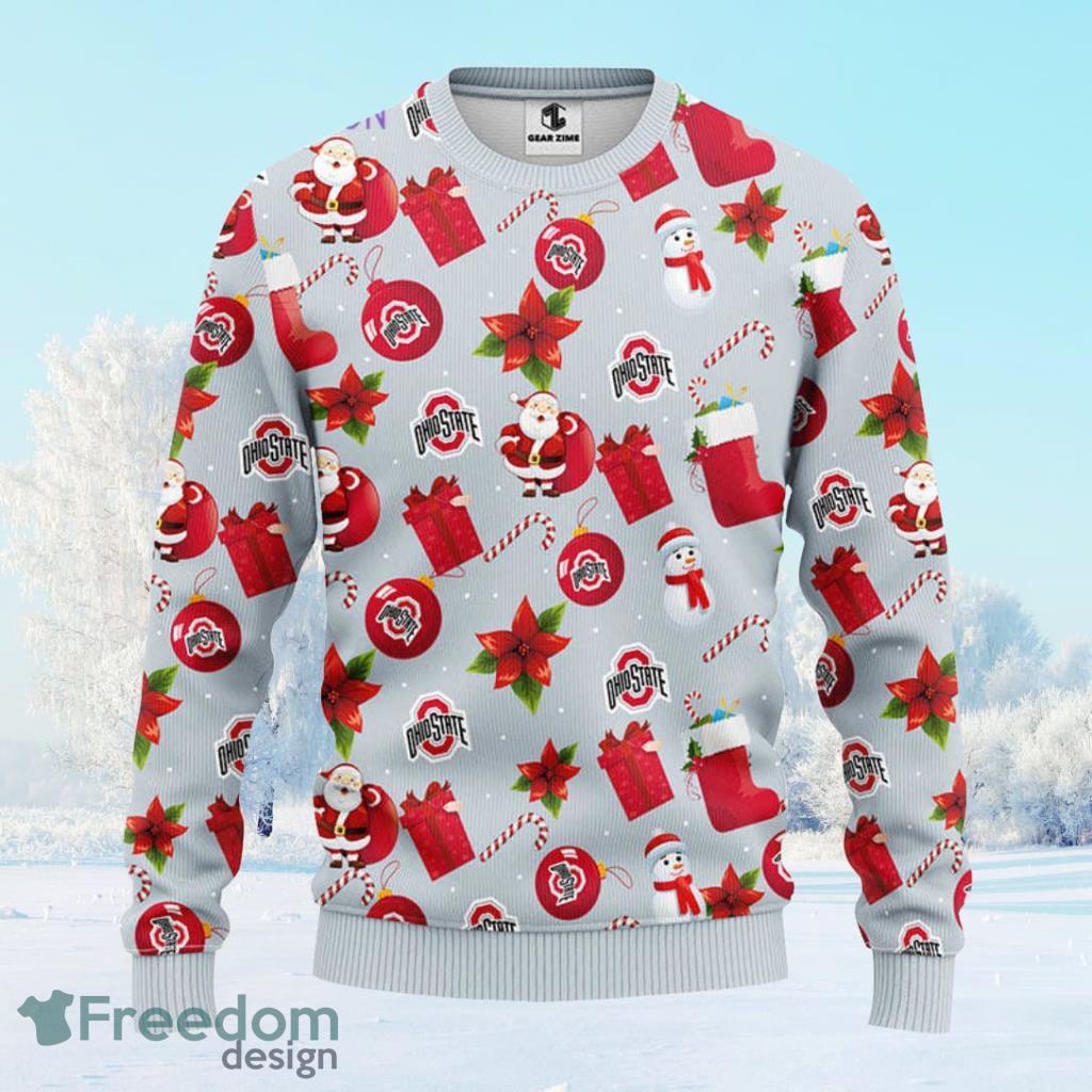 Ohio State Buckeyes Santa Claus Snowman Christmas Ugly Sweater Gift For Men And Women image Ohio State Buckeyes Santa Claus Snowman Christmas Ugly Sweater Gift For Men And Women Product Photo 1