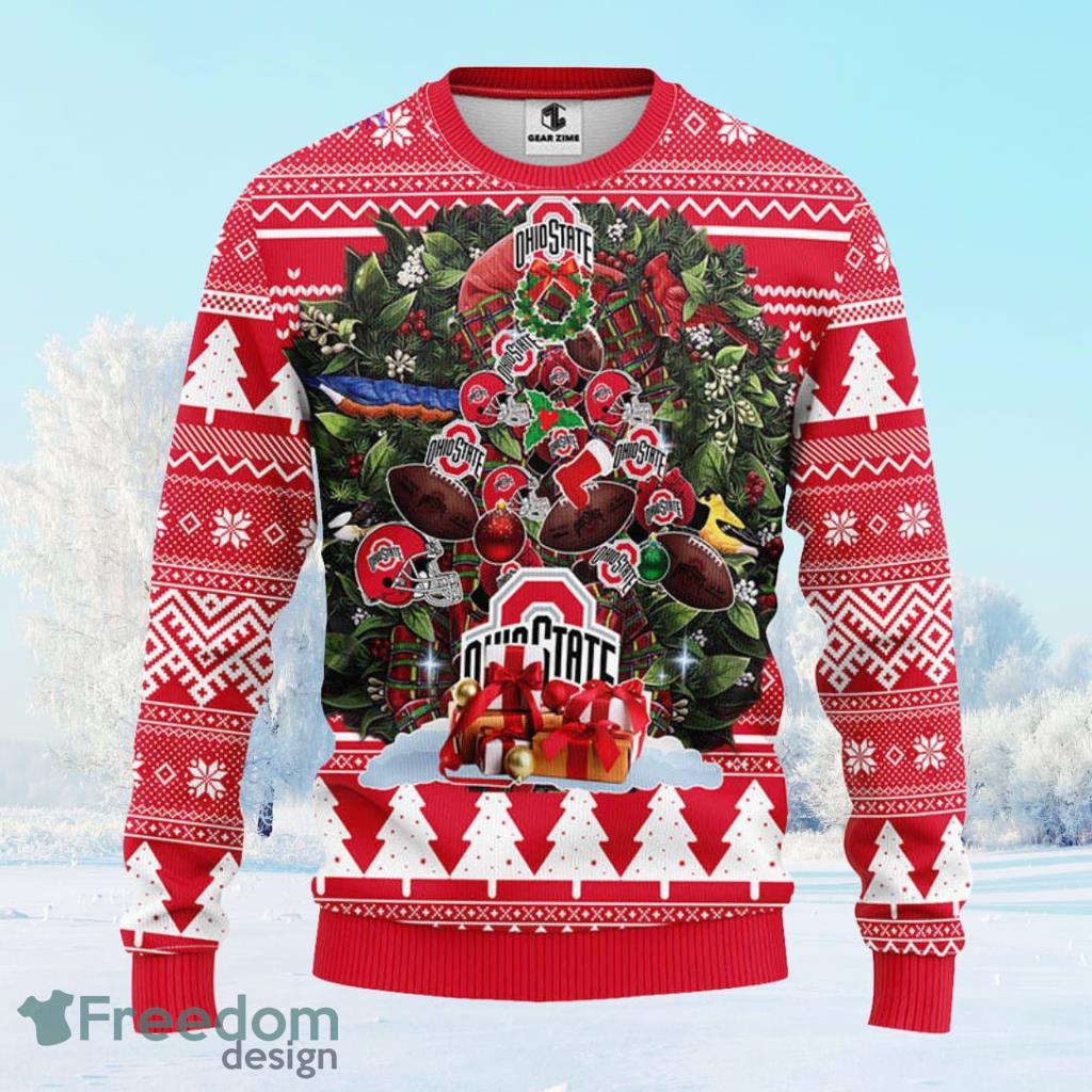 Ohio State Buckeyes Tree Ball Christmas Ugly Sweater Gift For Men And Women image Ohio State Buckeyes Tree Ball Christmas Ugly Sweater Gift For Men And Women Product Photo 1