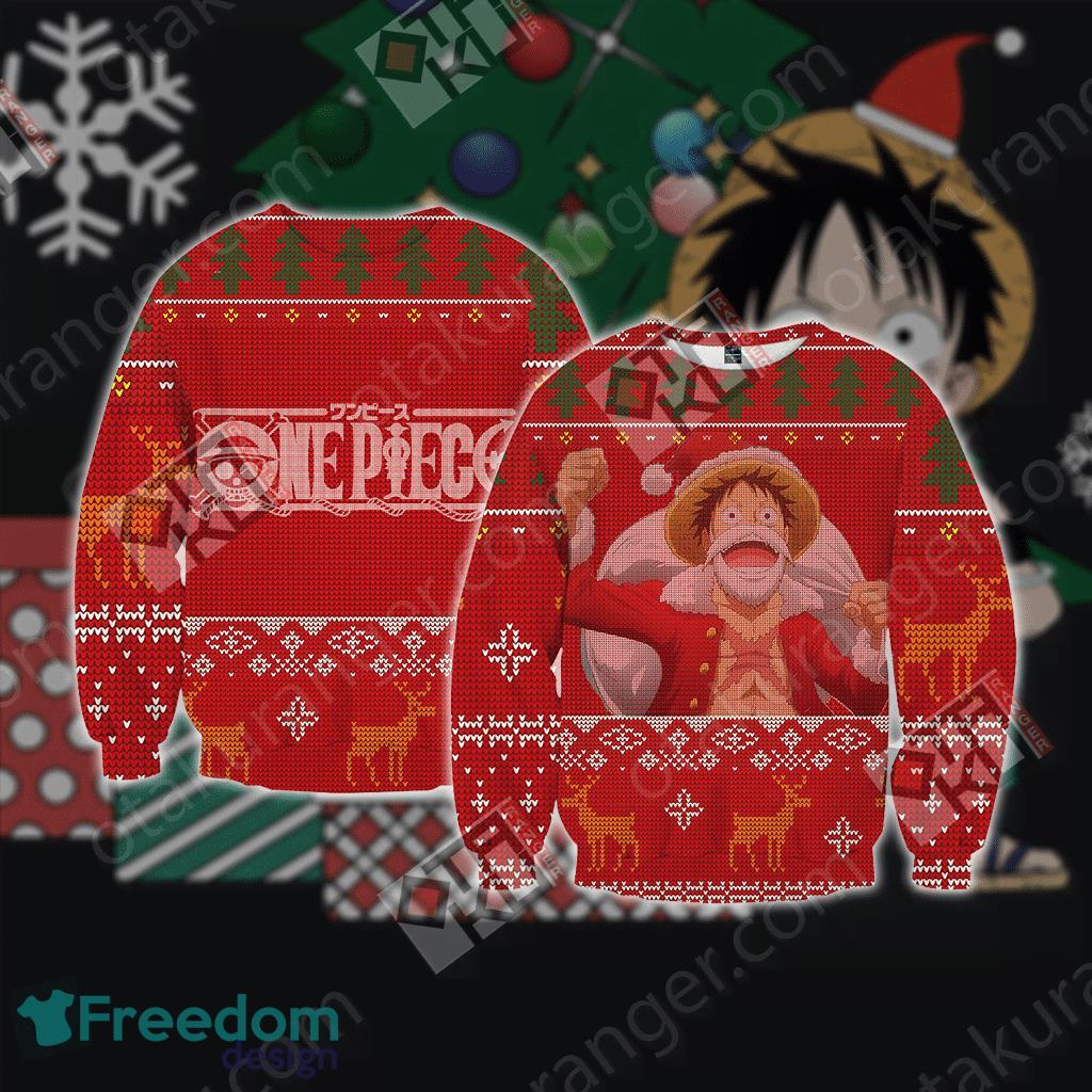 One Piece Luffy Christmas Style 3D Christmas Ugly Sweater 3D image One Piece Luffy Christmas Style 3D Christmas Ugly Sweater 3D Product Photo 1