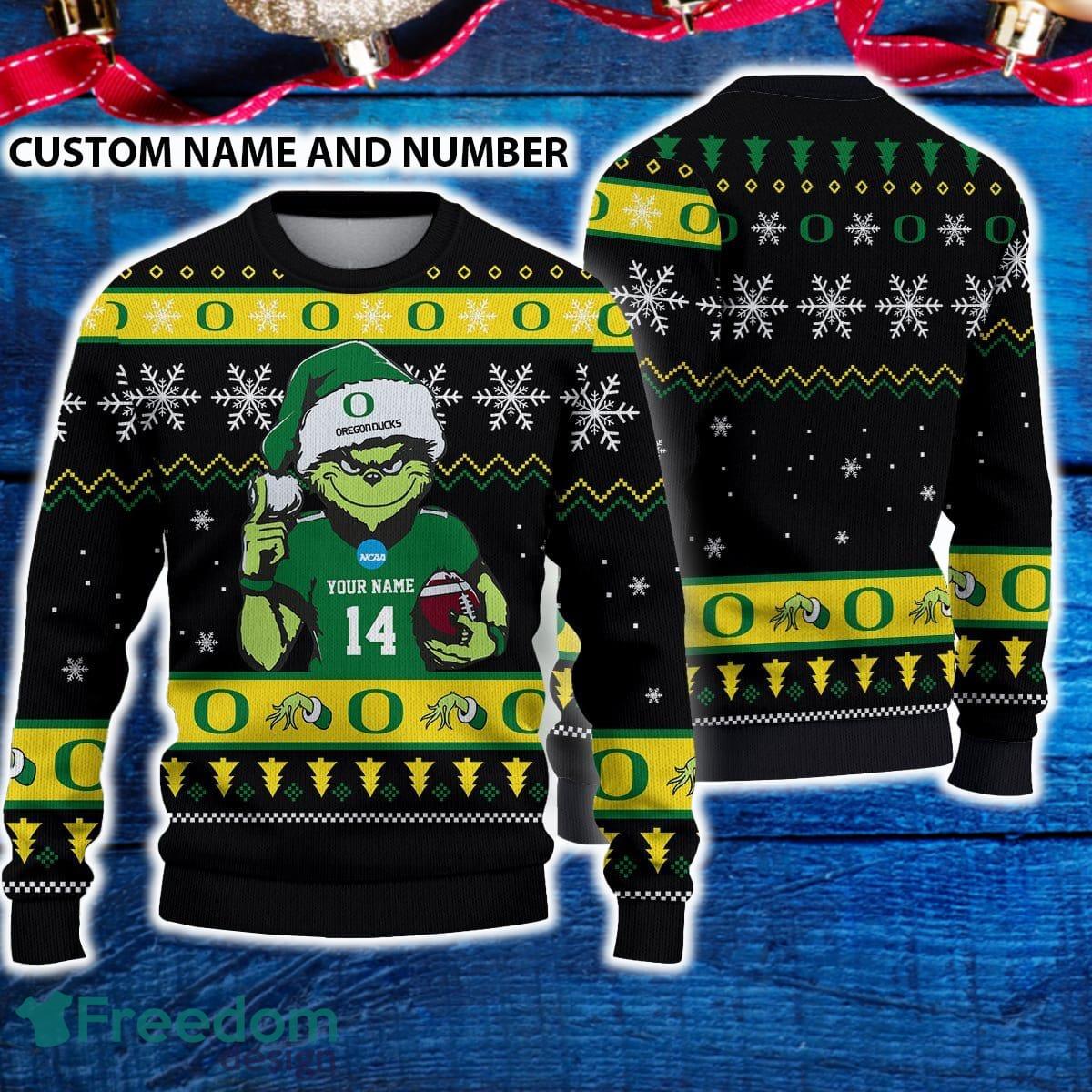 Oregon Ducks 3D Ugly Christmas Sweater Grinch Funny Custom Number And Name image Oregon Ducks 3D Ugly Christmas Sweater Grinch Funny Custom Number And Name - Oregon Ducks 3D Ugly Christmas Sweater Grinch Funny Custom Number And Name
