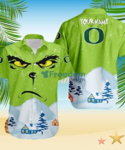 Oregon Ducks NCAA  Grinch Merry Merry Christmas House House Tropical Hawaiian Shirt Custom Name