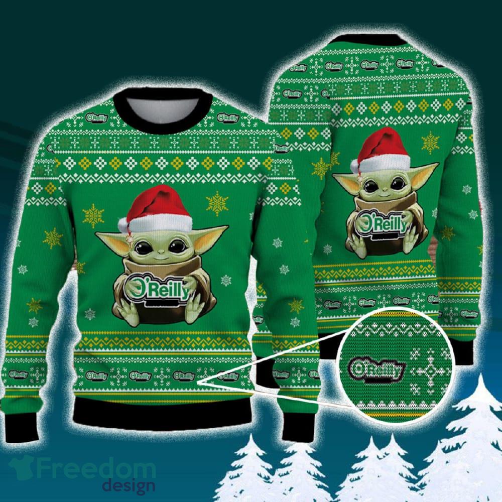 O'reilly Auto Parts Baby Yoda Santa Hat Funny Brands Logo 3D Sweater For Men Women Fans Gift Christmas image O'reilly Auto Parts Baby Yoda Santa Hat Funny Brands Logo 3D Sweater For Men Women Fans Gift Christmas