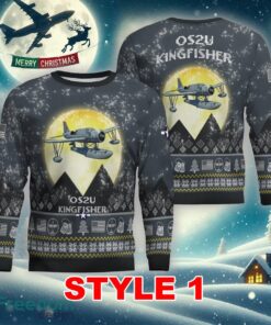 OS2U Kingfisher Aircraft Moonlight Multi Color Ugly Xmas Sweater Gift For Men And Women - OS2U Kingfisher Aircraft Moonlight Ugly Christmas Sweater_1