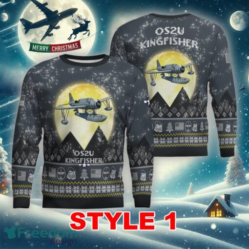 OS2U Kingfisher Aircraft Moonlight Multi Color Ugly Xmas Sweater Gift For Men And Women - OS2U Kingfisher Aircraft Moonlight Ugly Christmas Sweater_1