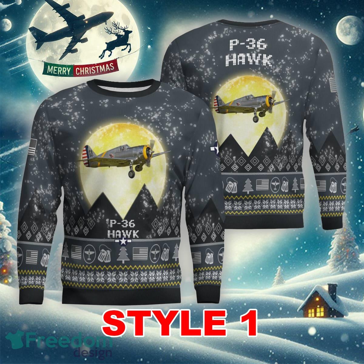 P-36 Hawk P36 Aircraft Moonlight Multi Color Ugly Xmas Sweater Gift Holidays - P-36 Hawk P36 Aircraft Moonlight Ugly Christmas Sweater_1