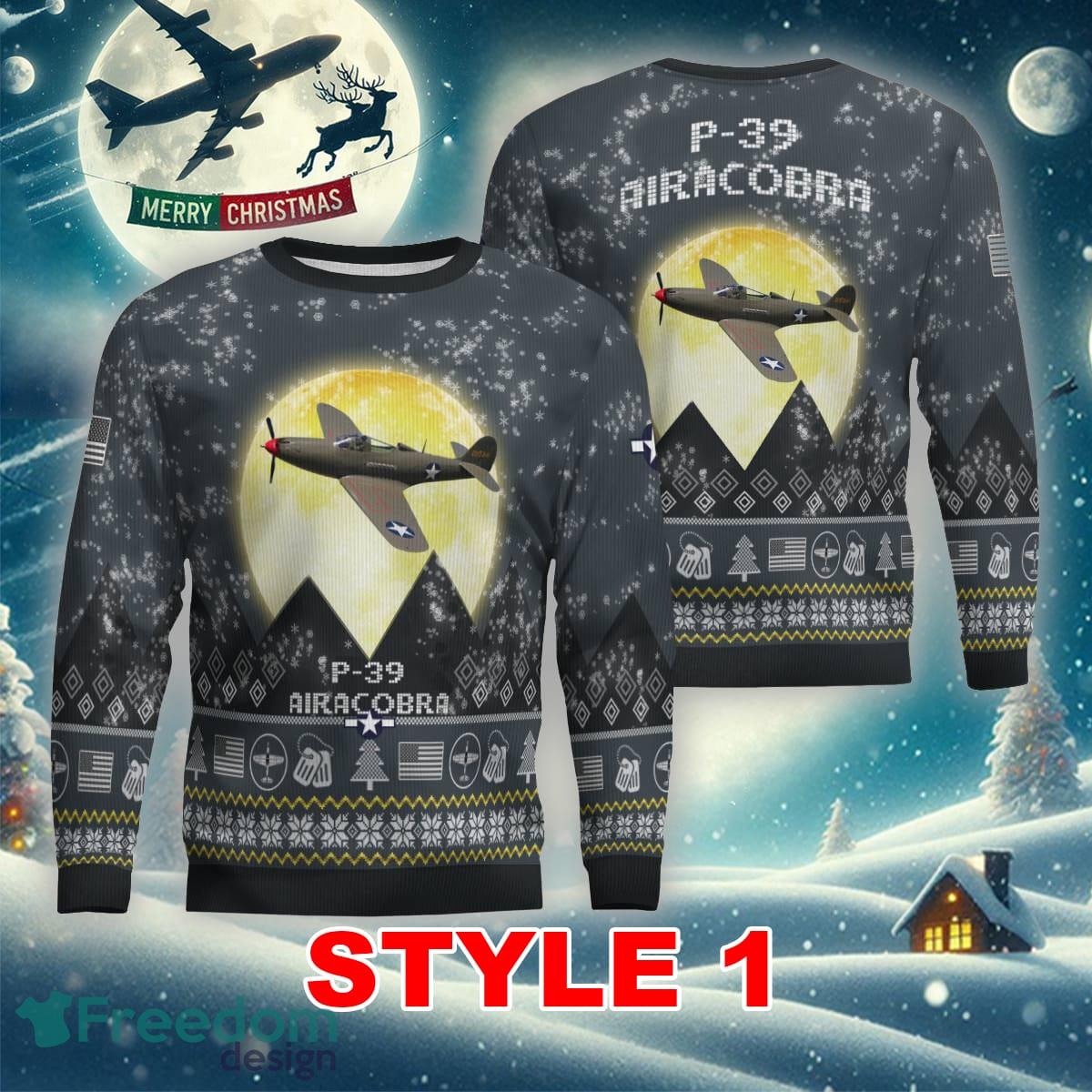 P-39 Airacobra P39 Aircraft Moonlight Multi Color Ugly Christmas Sweater Gift For Men And Women - P-39 Airacobra P39 Aircraft Moonlight Ugly Christmas Sweater_1