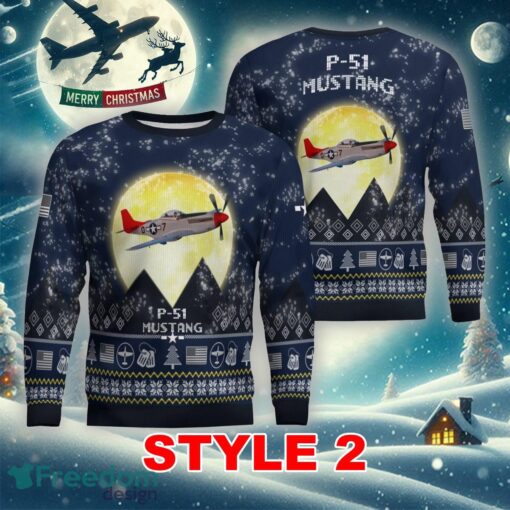 P-51 Mustang P51 Aircraft Moonlight Multi Color Ugly Xmas 3D Sweater Gift For Adult - P-51 Mustang P51 Aircraft Moonlight Ugly Christmas Sweater_11