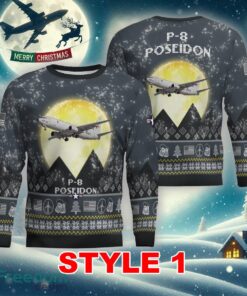 P-8 Poseidon P8 Aircraft Moonlight Multi Color Ugly Christmas 3D Sweater Gift For Men And Women - P-8 Poseidon P8 Aircraft Moonlight Ugly Christmas Sweater_1