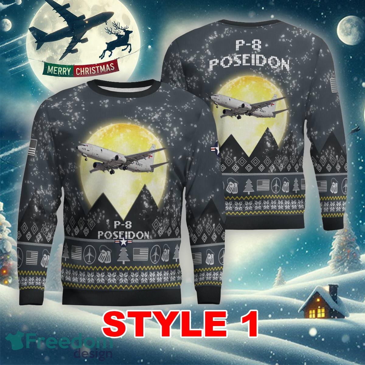 P-8 Poseidon P8 Aircraft Moonlight Multi Color Ugly Christmas 3D Sweater Gift For Men And Women - P-8 Poseidon P8 Aircraft Moonlight Ugly Christmas Sweater_1