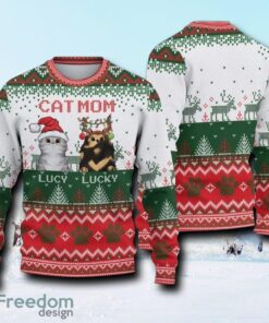 Personalized Cat Mom Cat Dad Ugly Christmas Sweater Wool