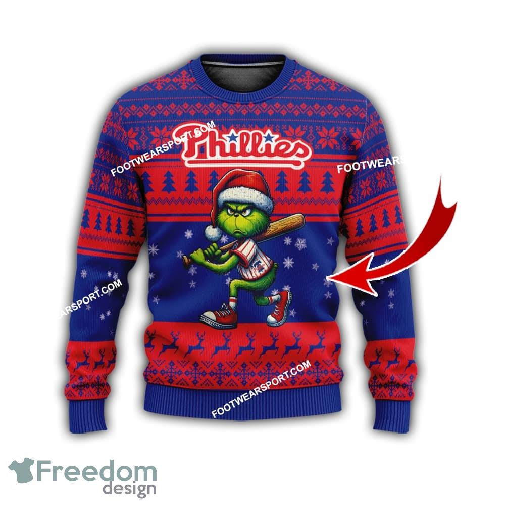 Philadelphia Phillies Grinch Style Knitted Christmas Sweater AOP Gift For Adult image Philadelphia Phillies Grinch Style Knitted Christmas Sweater AOP Gift For Adult - Philadelphia PhilliesMulti Grinch Ugly Christmas Sweater Gift Adult Photo 1