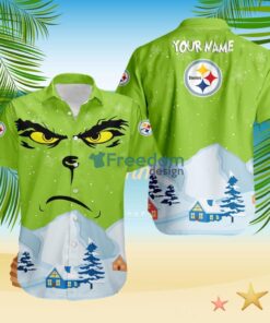 Pittsburgh Steelers NFL  Grinch Merry Merry Christmas House House Tropical Hawaiian Shirt Custom Name