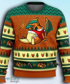Pokemon Eating Candy Cane Charizard Ugly Christmas Sweaters 3D Super Hot