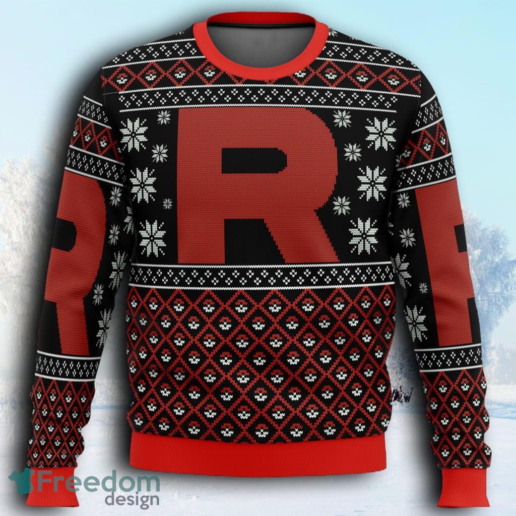 Pokemon Team Rocket Red Black Ugly Christmas Sweaters 3D Super Hot image Pokemon Team Rocket Red Black Ugly Christmas Sweaters 3D Super Hot Product Photo 1