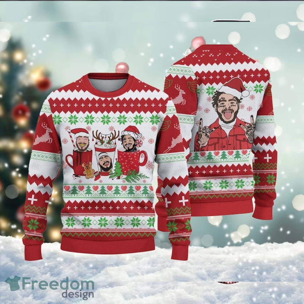 Post Malone Coffee Cups Ugly Christmas Sweater image Post Malone Coffee Cups Ugly Christmas Sweater Product Photo 1