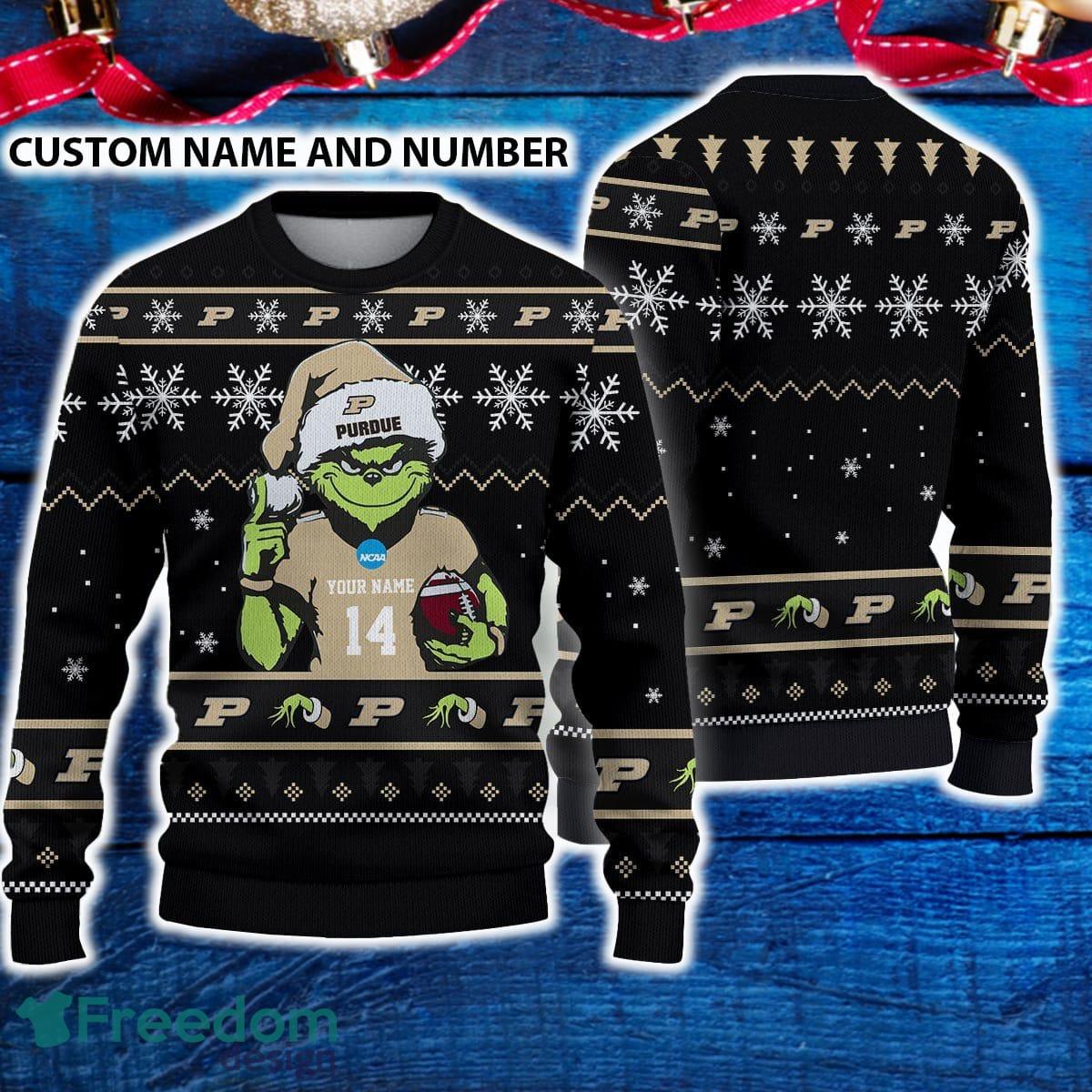 Purdue Boilermakers 3D Ugly Christmas Sweater Grinch Funny Custom Number And Name image Purdue Boilermakers 3D Ugly Christmas Sweater Grinch Funny Custom Number And Name - Purdue Boilermakers 3D Ugly Christmas Sweater Grinch Funny Custom Number And Name