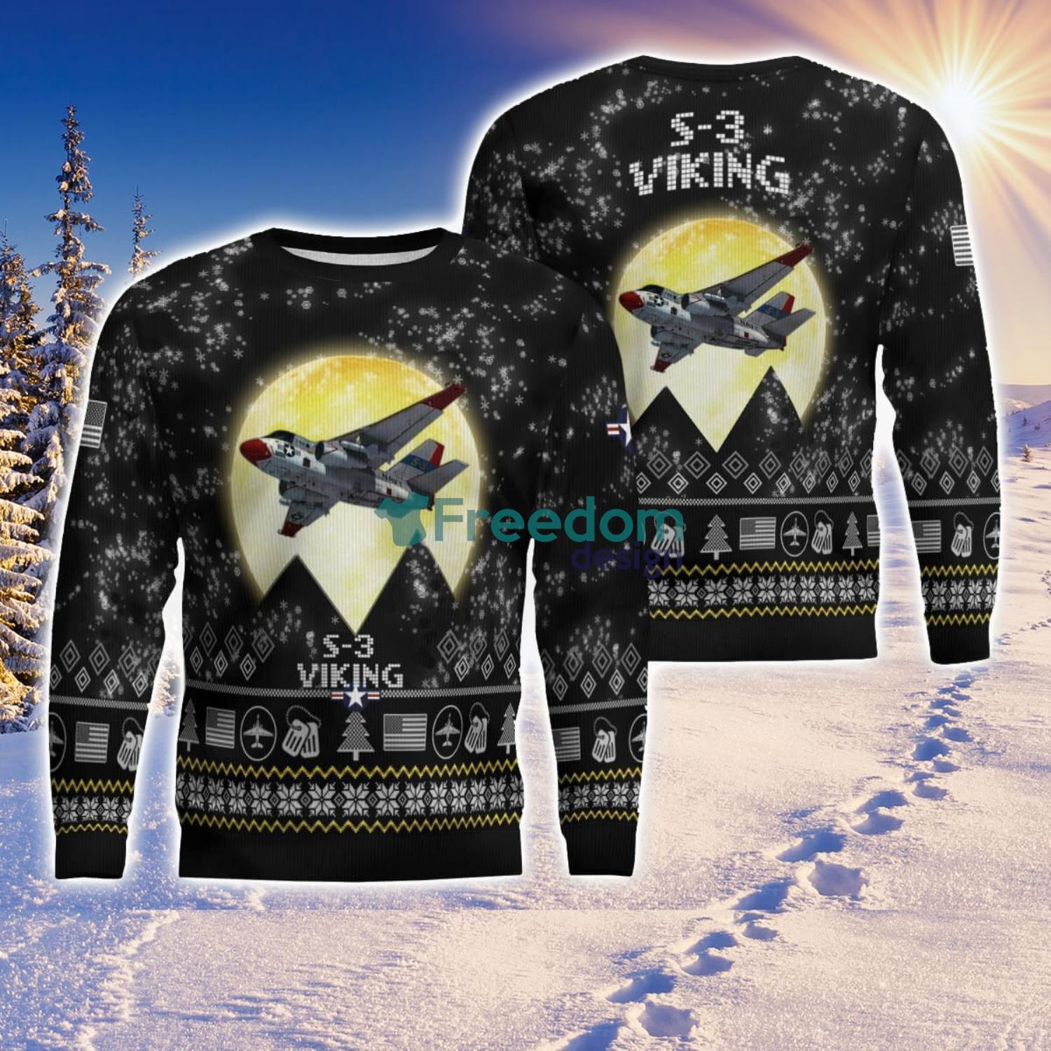 S 3 Viking S3 Aircraft Moonlight Black Ugly Christmas Sweater Veteran Sweater image S-3 Viking S3 Aircraft Moonlight Black Ugly Christmas Sweater Veteran Sweater Product Photo 2