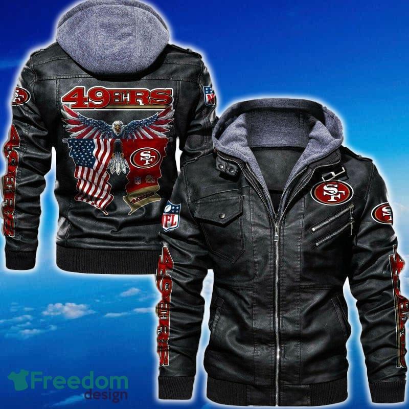 San Francisco 49ers NFL Eagle 2D Leather Jacket Black And Brown Color image San Francisco 49ers NFL Eagle 2D Leather Jacket Black And Brown Color - San Francisco 49ers NFL Eagle Leather Jacket_1