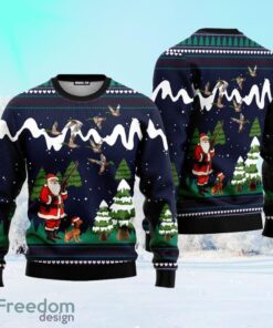 Santa Hunting Duck Navy Blue Ugly Christmas Sweater For Men And Women