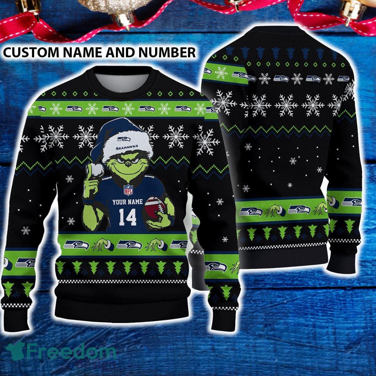 Seattle Seahawks 3D Ugly Christmas Sweater Grinch Funny Custom Number And Name image Seattle Seahawks 3D Ugly Christmas Sweater Grinch Funny Custom Number And Name - Seattle Seahawks 3D Ugly Christmas Sweater Grinch Funny Custom Number And Name