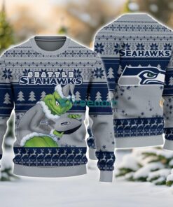 Seattle Seahawks Grinch Ugly Christmas Sweater With Team Logo 3D Printed Christmas Sweater Gift
