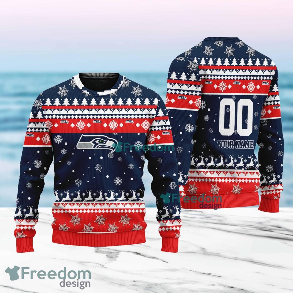 Seattle Seahawks Merry Christmas Ugly Sweater New Designs Gift For Fans Custom Name And Number image Seattle Seahawks Merry Christmas Ugly Sweater New Designs Gift For Fans Custom Name And Number Product Photo 1