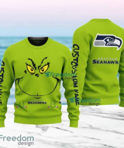 Seattle Seahawks NFL Ginch Face Funny Custom Name Ugly Sweater Merry Chistmas Gift For Fans