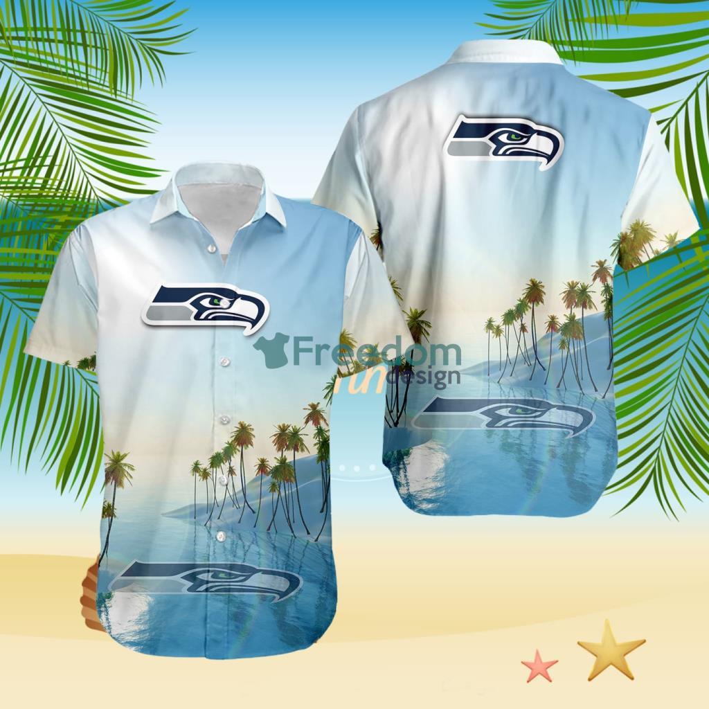 Seattle Seahawks Tropical Beach Blue Hawaiian Shirt image Seattle Seahawks Tropical Beach Blue Hawaiian Shirt Product Photo 1