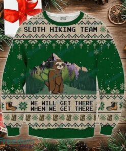 Sloth Hiking Team Green Christmas Ugly Sweater 3D Sloth Hiking Team Green Christmas Ugly Sweater 3D