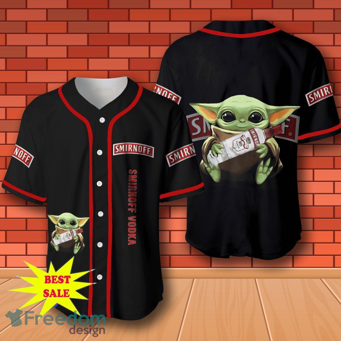Smirnoff Vodka Baby Yoda Baseball Jersey for All Genders image Smirnoff Vodka Baby Yoda Baseball Jersey for All Genders Product Photo 1