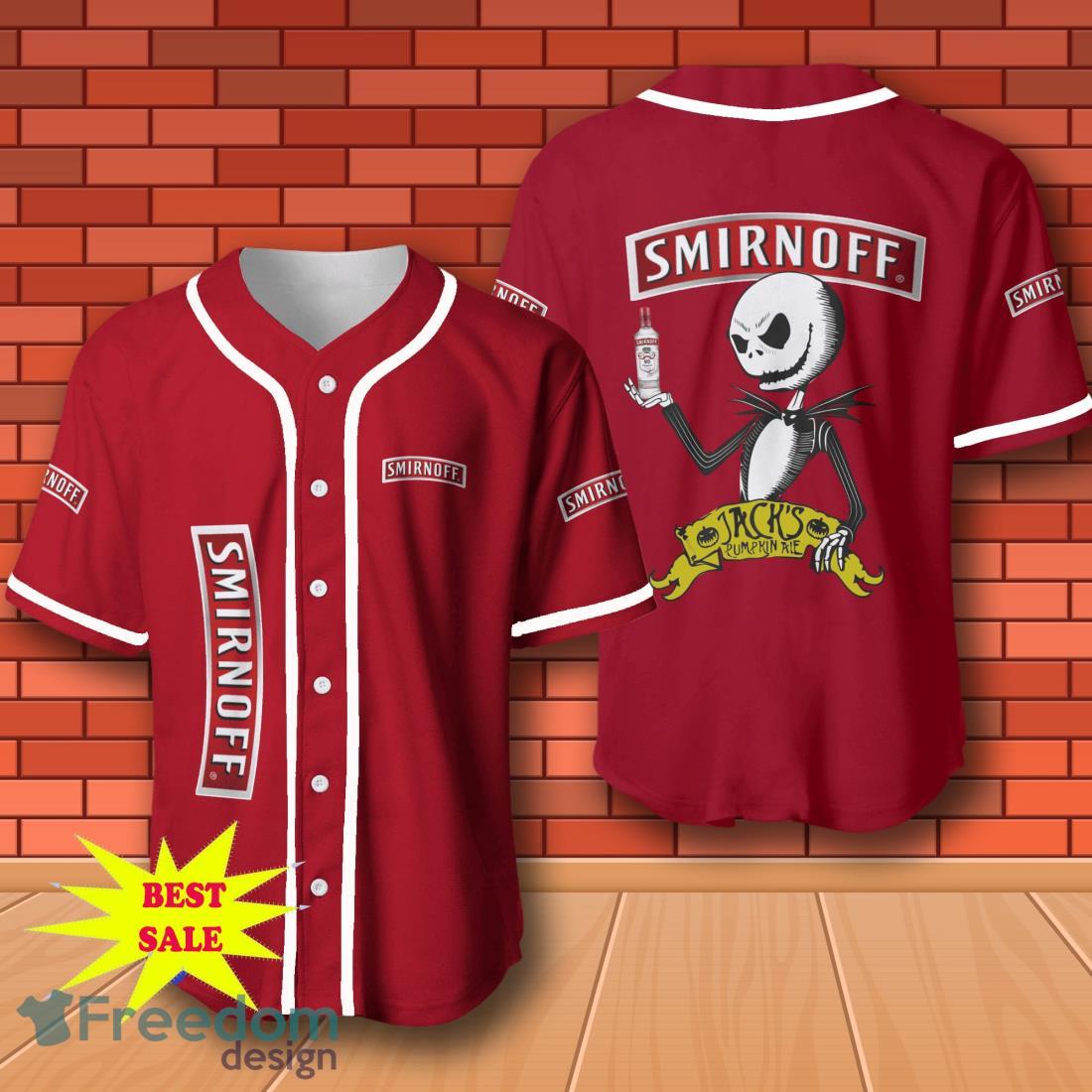 Smirnoff Vodka Halloween Jack Skellington Nightmare Baseball Jersey for All Genders image Smirnoff Vodka Halloween Jack Skellington Nightmare Baseball Jersey for All Genders Product Photo 1
