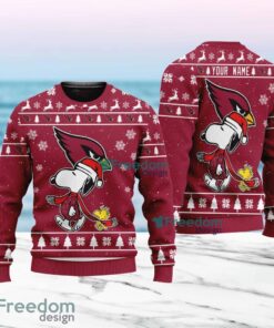 Snoopy and Woodstock Arizona Cardinals Christmas Ugly Sweater 3D New Design For Big Fans Custom Name