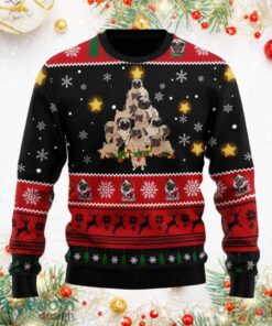 So Cute Pug Christmas Tree Black Red Christmas Christmas Ugly Sweater 3D