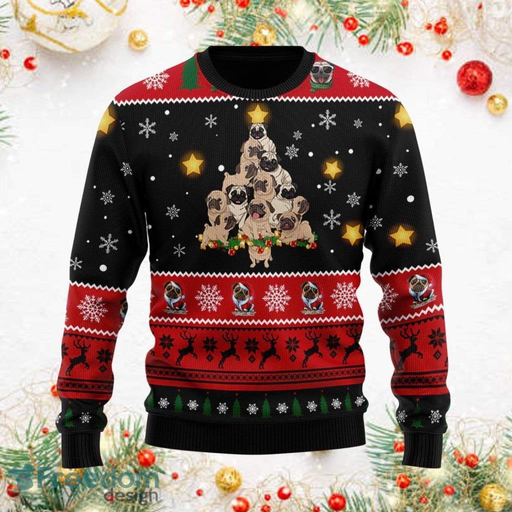 So Cute Pug Christmas Tree Black Red Christmas Christmas Ugly Sweater 3D image So Cute Pug Christmas Tree Black Red Christmas Christmas Ugly Sweater 3D Product Photo 1