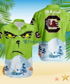South Carolina Gamecocks NCAA  Grinch Merry Merry Christmas House House Tropical Hawaiian Shirt Custom Name