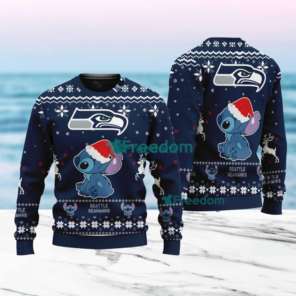 Stitch Merry Chistmas Seattle Seahawks NFL Knitt Ugly Sweater Christmas Gift For Fans image Stitch Merry Chistmas Seattle Seahawks NFL Knitt Ugly Sweater Christmas Gift For Fans Product Photo 1