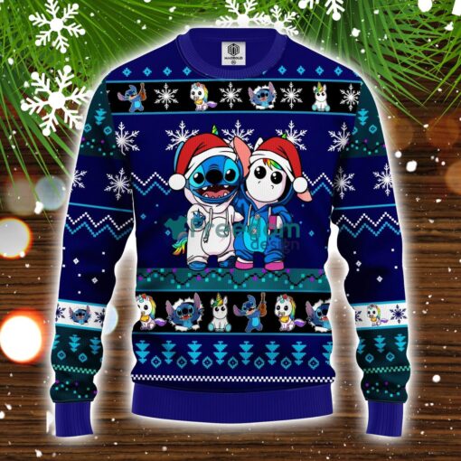 Stitch Unicorn Ugly Christmas Sweater Blue 1 Amazing Gift Idea Christmas Party Gift Product Photo 1