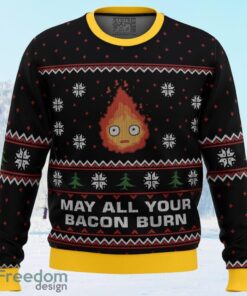 Studio Ghibli May All Your Bacon Burn Calcifer Ugly Christmas Sweater Gift For Men And Women
