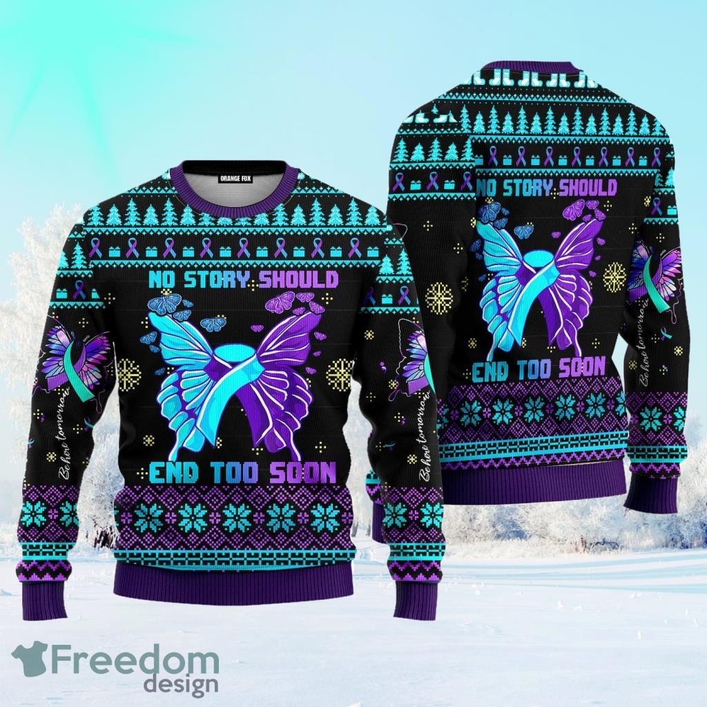 Suicide Prevention Awareness Butterfly Ugly Christmas Sweater For Men And Women image Suicide Prevention Awareness Butterfly Ugly Christmas Sweater For Men And Women Product Photo 1