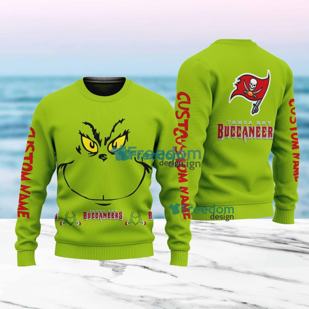 Tampa Bay Buccaneers NFL Ginch Face Funny Custom Name Ugly Sweater Merry Chistmas Gift For Fans image Tampa Bay Buccaneers NFL Ginch Face Funny Custom Name Ugly Sweater Merry Chistmas Gift For Fans Product Photo 1