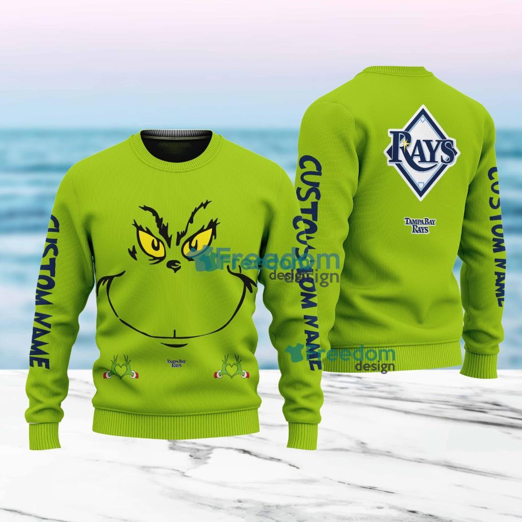 Tampa Bay Rays MLB Ginch Face Funny Custom Name Ugly Sweater Merry Chistmas Gift For Fans image Tampa Bay Rays MLB Ginch Face Funny Custom Name Ugly Sweater Merry Chistmas Gift For Fans Product Photo 1